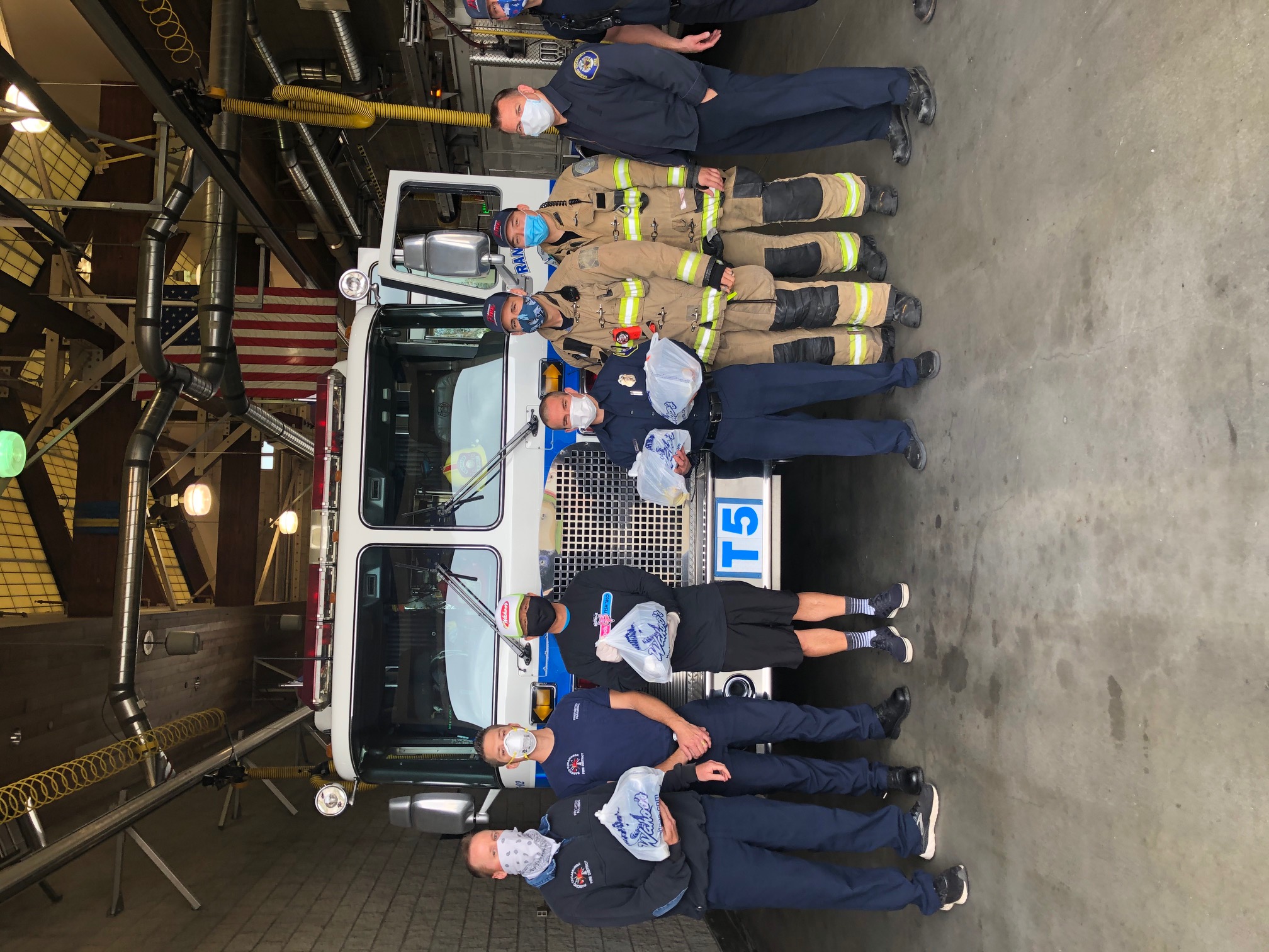 Lam and company made a stop in Rancho Cucamonga to deliver their goodie bags to a group of firefighters. 